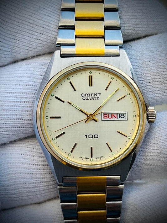 Vintage Watch Orient 100 2/Tone Quartz Mens Watch, Japan Made 35mm - Grab A Watch Co