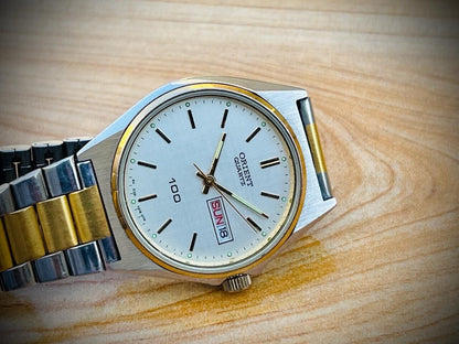 Vintage Watch Orient 100 2/Tone Quartz Mens Watch, Japan Made 35mm - Grab A Watch Co