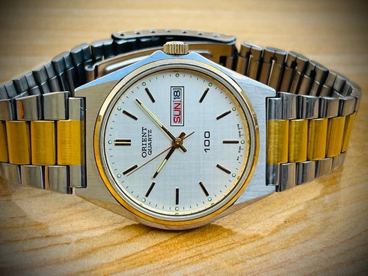 Vintage Watch Orient 100 2/Tone Quartz Mens Watch, Japan Made 35mm - Grab A Watch Co
