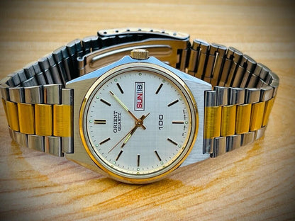 Vintage Watch Orient 100 2/Tone Quartz Mens Watch, Japan Made 35mm - Grab A Watch Co
