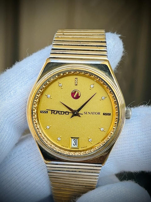 Vintage Watch Rado Senator Diamond Dial Automatic Mens Watch 34mm ETA 2892 Gold - Grab A Watch Co