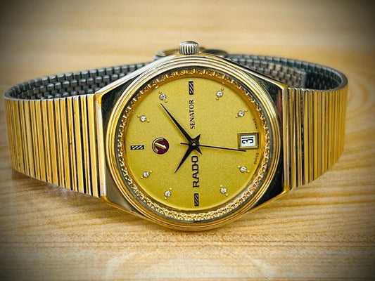 Vintage Watch Rado Senator Diamond Dial Automatic Mens Watch 34mm ETA 2892 Gold - Grab A Watch Co