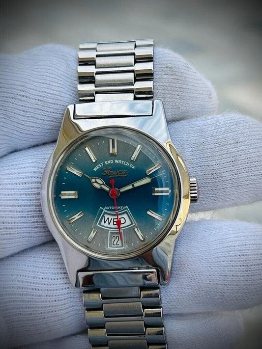 Vintage West End 2 Shade Blue Dial 35mm Automatic Mens Watch, Swiss - Grab A Watch Co
