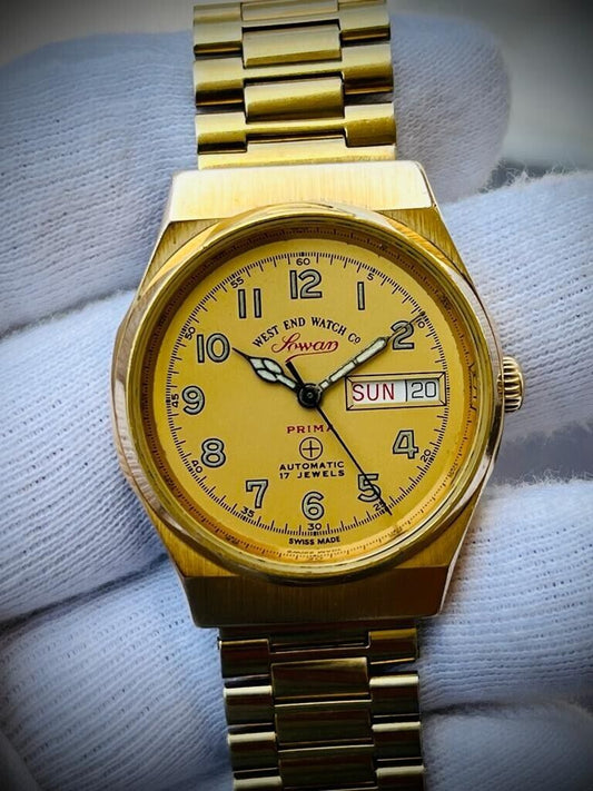 Vintage West End All Gold 35mm Automatic Gents Watch Swiss Made, Rare Model - Grab A Watch Co