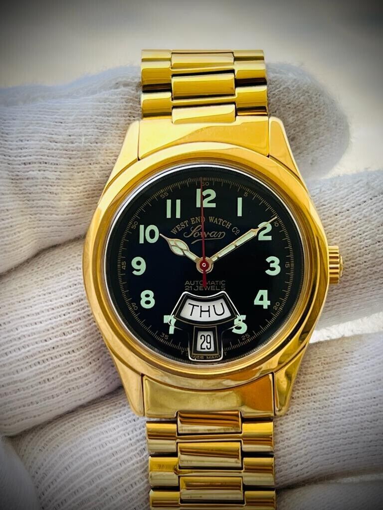 Vintage West End Black Dial Gold Plated 33mm Automatic Gents Watch Swiss,Perfect - Grab A Watch Co