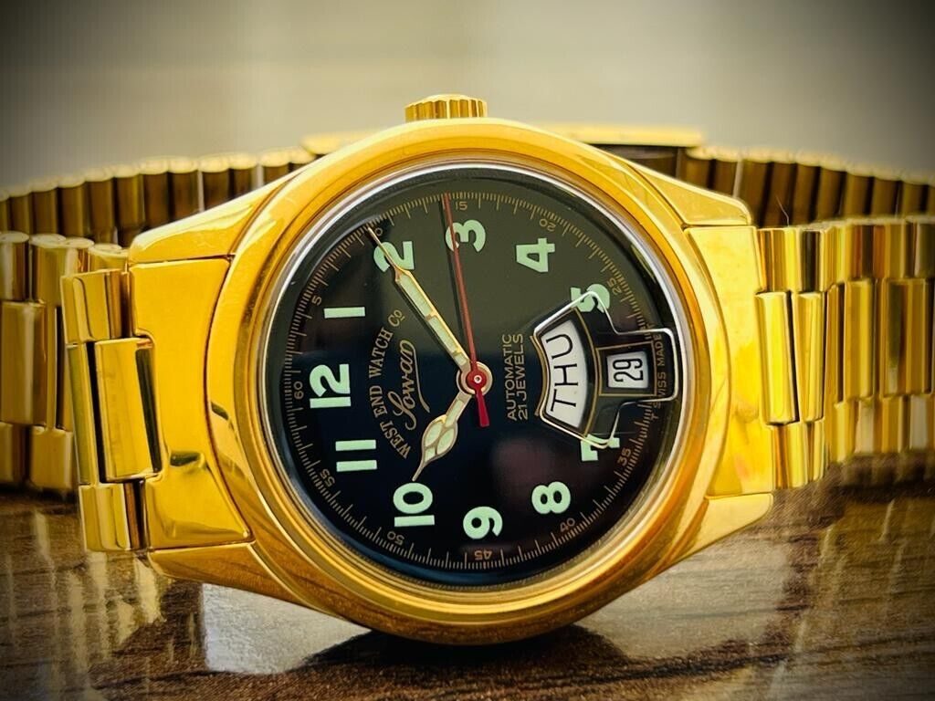 Vintage West End Black Dial Gold Plated 33mm Automatic Gents Watch Swiss,Perfect - Grab A Watch Co