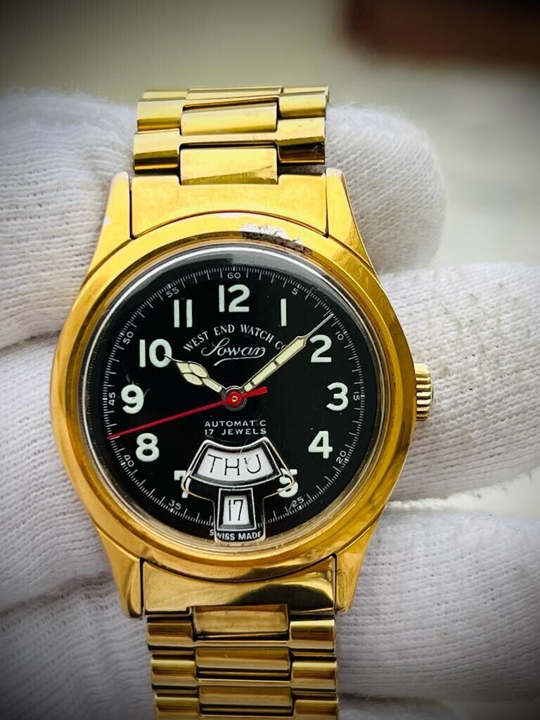 Vintage West End Black Dial Gold Plated 34mm Automatic Gents Watch Swiss Perfect - Grab A Watch Co