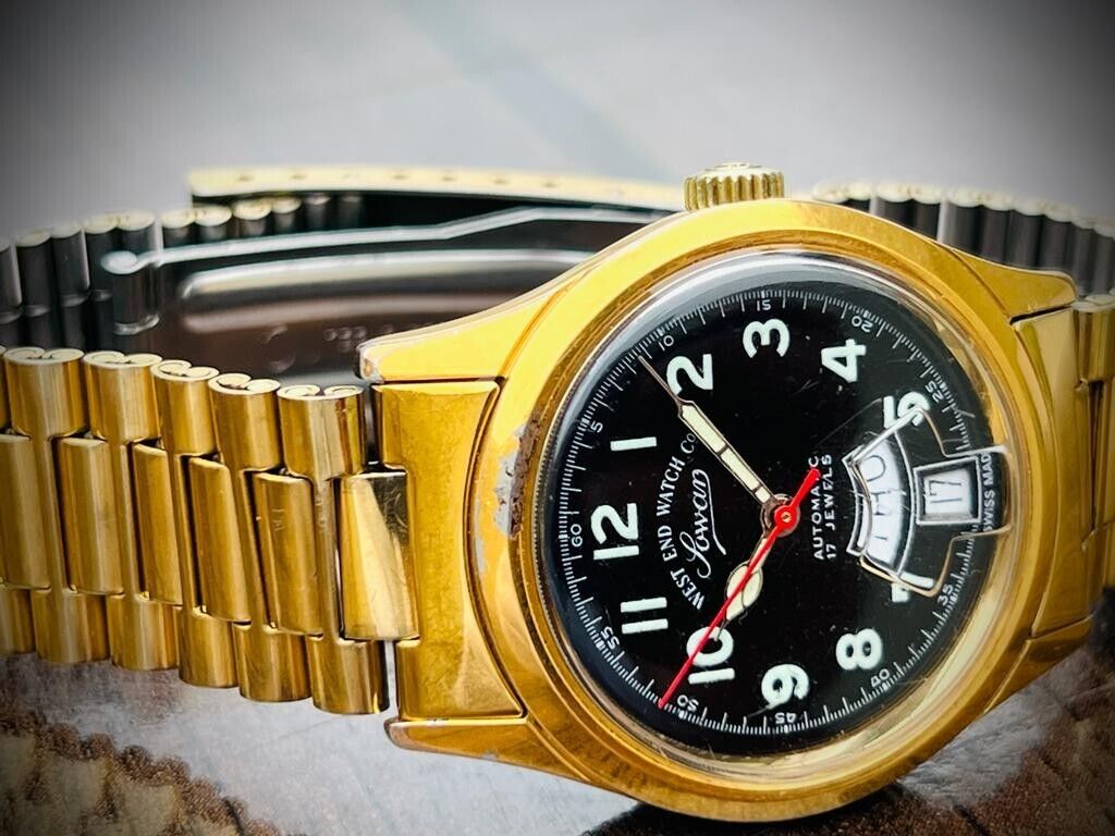 Vintage West End Black Dial Gold Plated 34mm Automatic Gents Watch Swiss Perfect - Grab A Watch Co