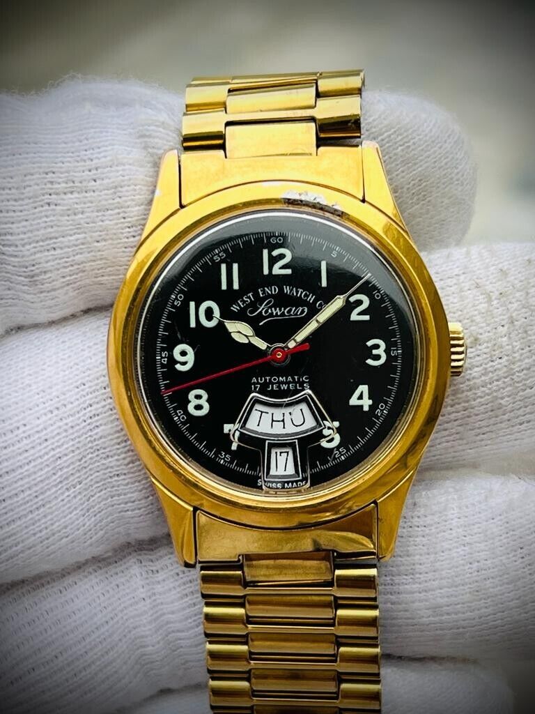 Vintage West End Black Dial Gold Plated 34mm Automatic Gents Watch Swiss Perfect - Grab A Watch Co