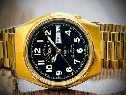 Vintage West End Black Dial Gold Plated 37mm Automatic Gents Watch Swiss,Perfect - Grab A Watch Co