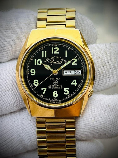 Vintage West End Black Dial Gold Plated 37mm Automatic Gents Watch Swiss,Perfect - Grab A Watch Co