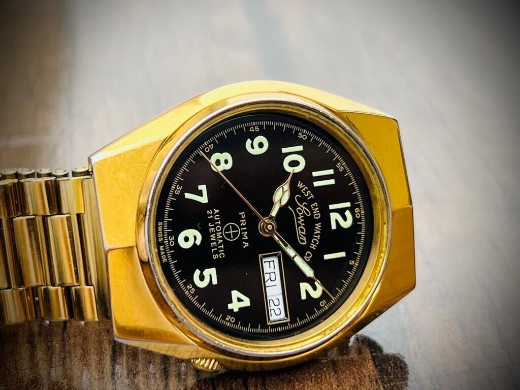 Vintage West End Black Dial Gold Plated 37mm Automatic Gents Watch Swiss,Perfect - Grab A Watch Co