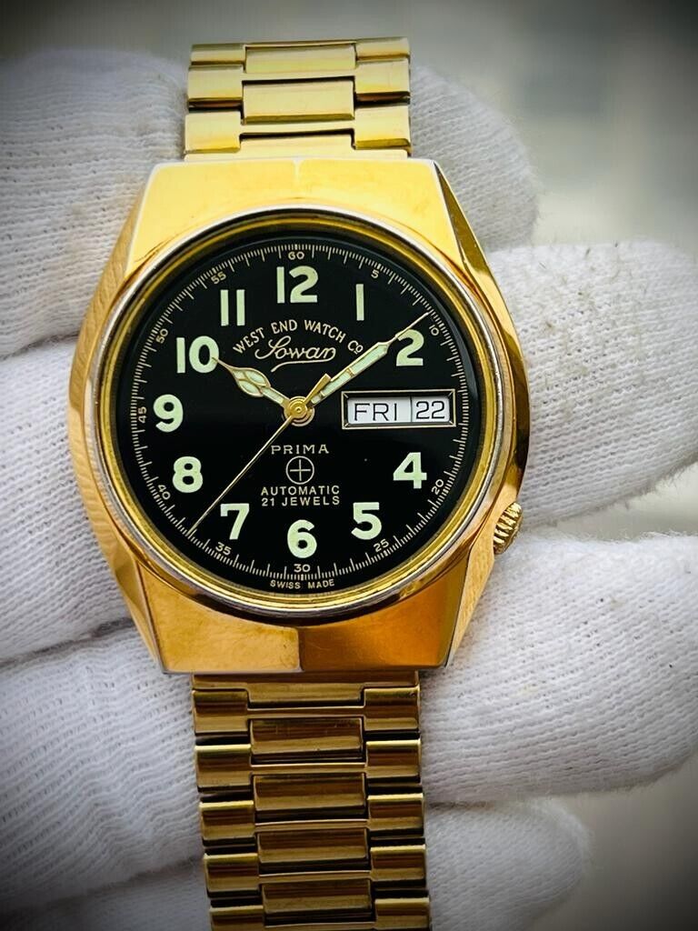 Vintage West End Black Dial Gold Plated 37mm Automatic Gents Watch Swiss,Perfect - Grab A Watch Co