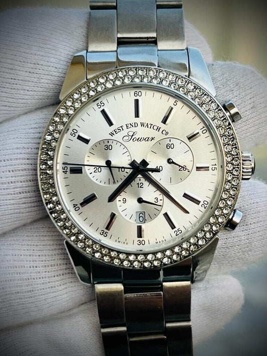 Vintage West End Diamond Bezel Jumbo Chronograph Mens Watch Swiss, Ultra Rare - Grab A Watch Co