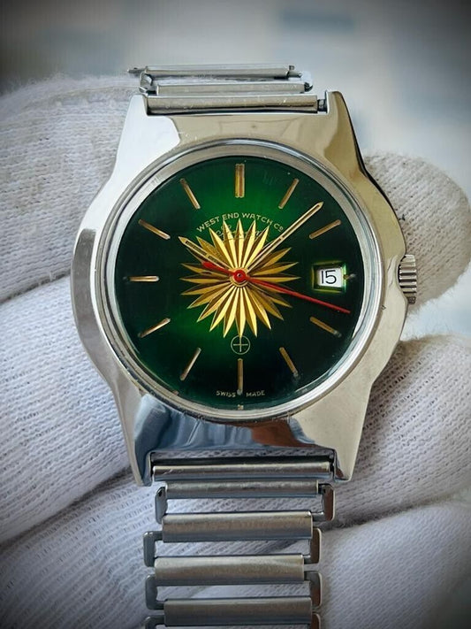 Vintage West End Emerald Dial Manual Wind Gents Watch 37mm Swiss Made - Grab A Watch Co