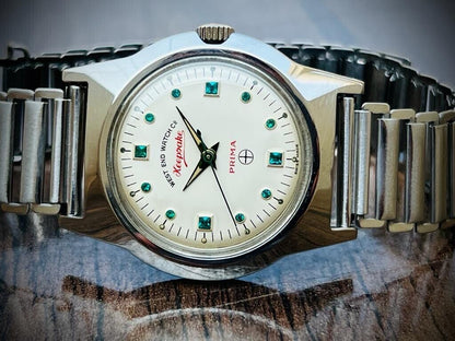 Vintage West End Emerald Stones White Dial Manual Wind Gents Watch 35mm, Swiss - Grab A Watch Co