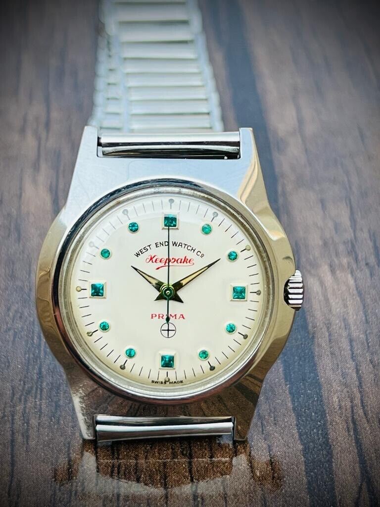 Vintage West End Emerald Stones White Dial Manual Wind Gents Watch 35mm, Swiss - Grab A Watch Co