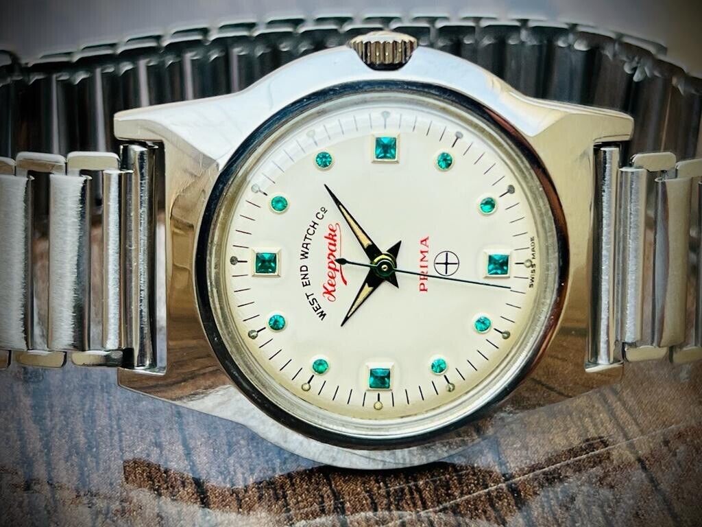 Vintage West End Emerald Stones White Dial Manual Wind Gents Watch 35mm, Swiss - Grab A Watch Co