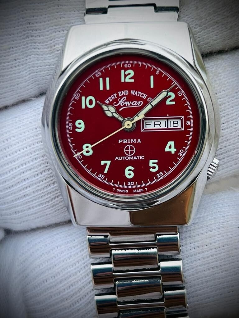 Vintage West End Red Dial 31mm Automatic Gents Watch Swiss Made, RARE - Grab A Watch Co