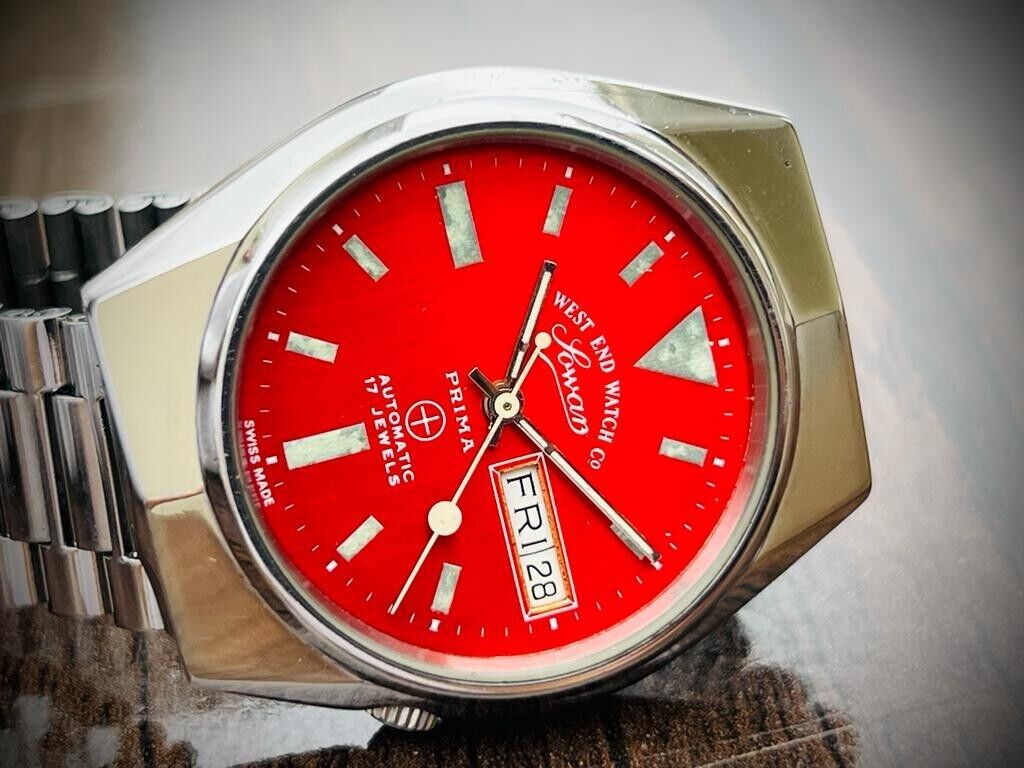 Vintage West End Red Dial 37mm Automatic Gents Watch Swiss Made, RARE - Grab A Watch Co