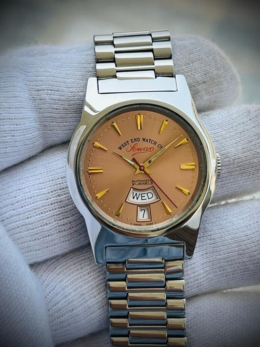 Vintage West End Salmon Dial 34mm Automatic Gents Watch Swiss Made, Perfect - Grab A Watch Co