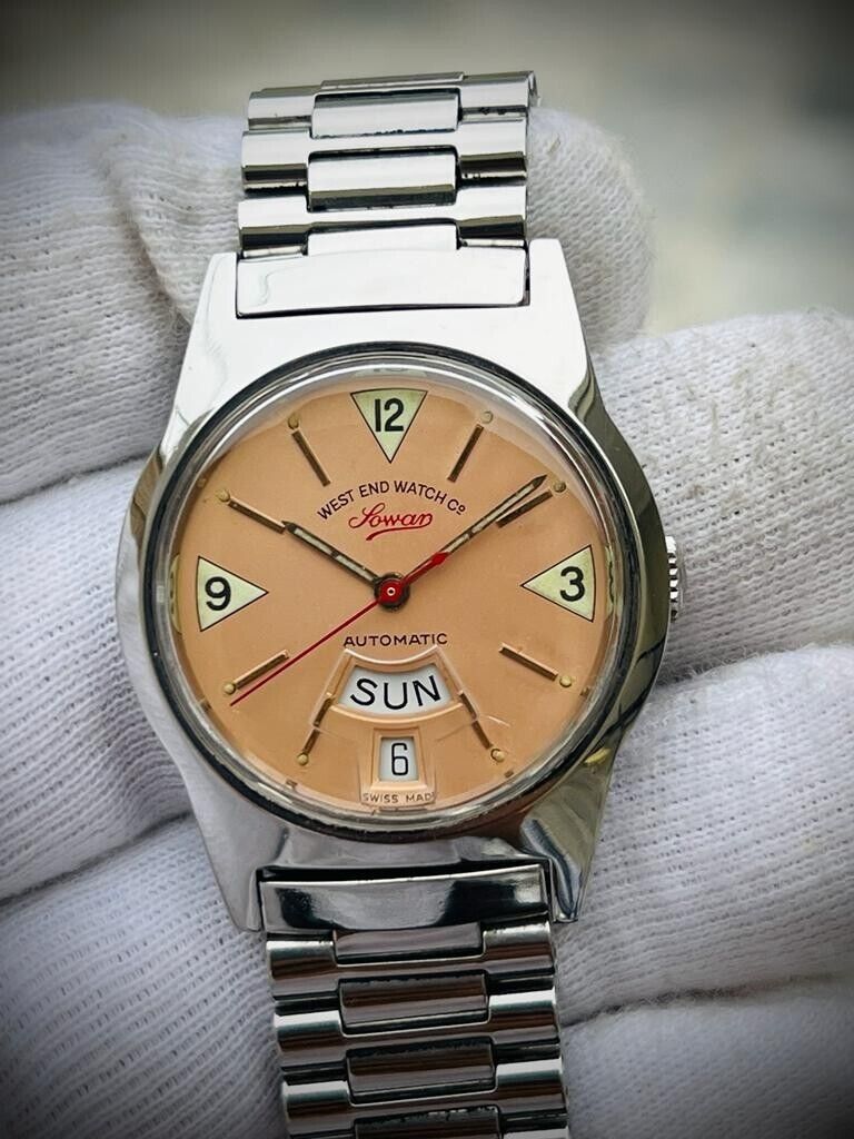 Vintage West End Salmon Dial 35mm Automatic Gents Watch Swiss Made - Grab A Watch Co