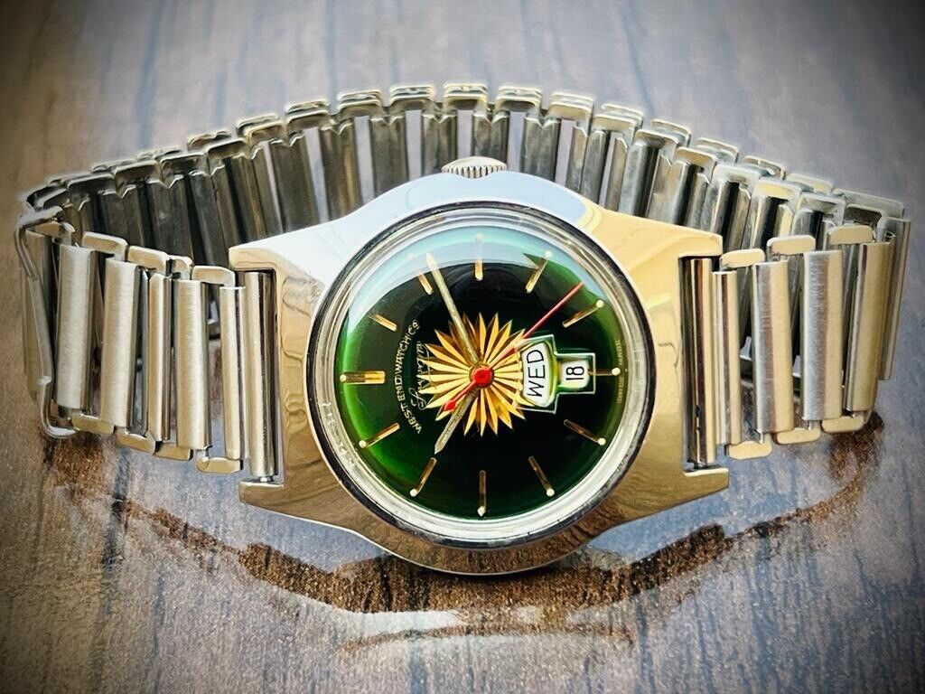 Vintage West End Watch Green Dial Manual Winding Swiss Made 34mm - Grab A Watch Co