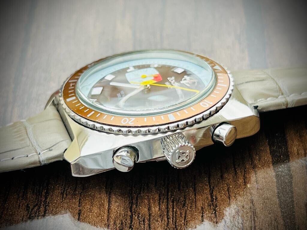 Zodiac Sea Dragon Brown Dial 100m Chronograph Quartz 43mm Mens Watch, Swiss - Grab A Watch Co